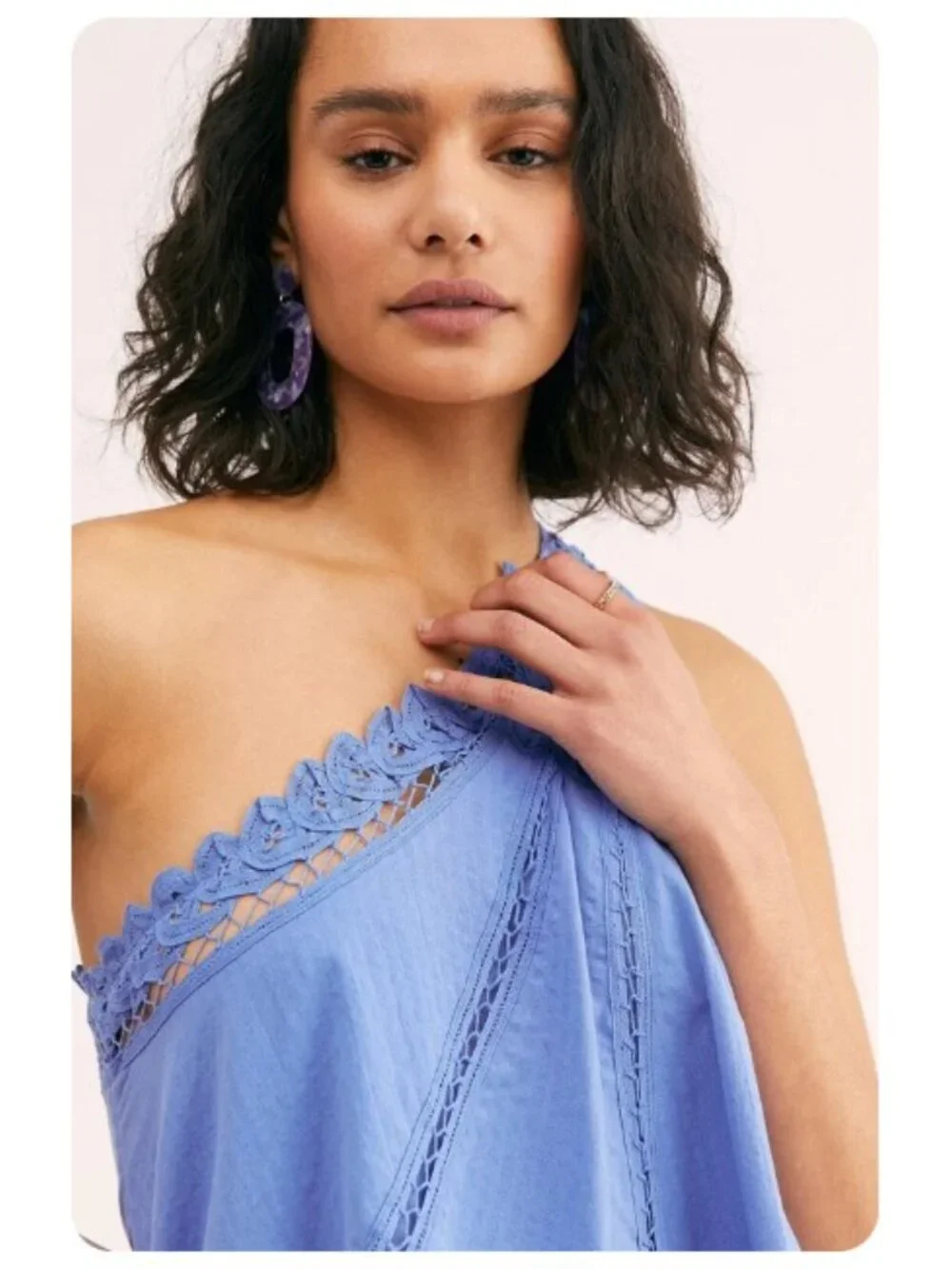 Free People Billie Battenburg One Shoulder Crochet Embroidered Dress sz M - Picture 3 of 10